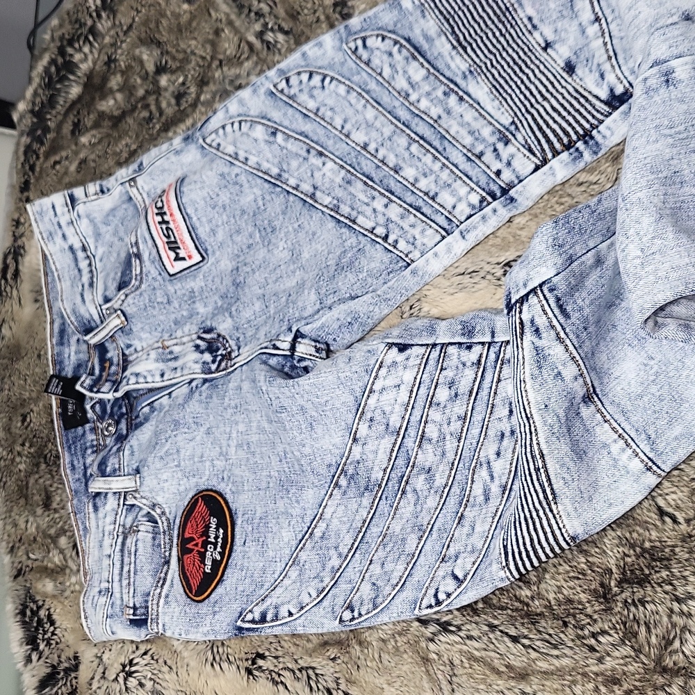 Acid wash moto jeans